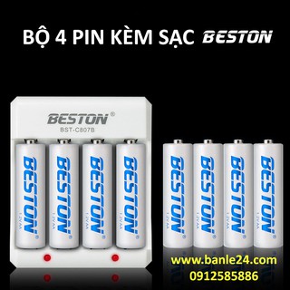 Combo 4 pin AA/AAA kèm sạc hãng BESTON giá siêu tốt, bảo hành 1 tháng | Pin mic không dây, camera, pin điều khiển