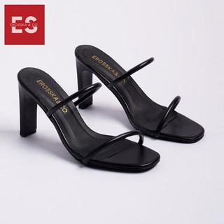 Dép cao gót Erosska thời trang mũi vuông phối dây quai mảnh cao 9cm màu đen _ EM036