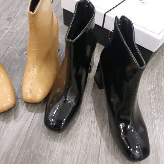 Giày bốt nữ cổ lửng da bóng mềm mẫu mới đế cao 6cm 2 màu đen/be dễ phối đồ xinh bền đẹp giá rẻ kiểu dáng Hàn Quốc