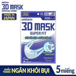 HÀNG CÓ SẴN 1 Gói 5 cái Khẩu trang ngăn khói bụi Unicharm 3D Mask Super Fit size M