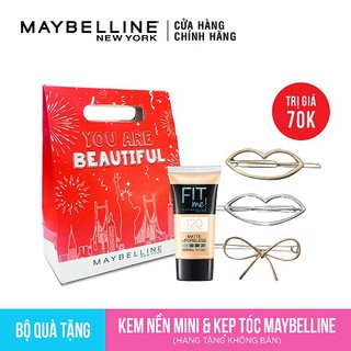 HB Gift Combo quà tặng trang điểm từ Maybelline túi giấy + Kẹp tóc thời trang+ Kem nền Fit Me Tube 5ml