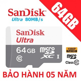 Thẻ nhớ MicroSD Sandisk Ultra 80mb/s 533x Class10 64GB - New 2018