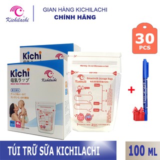 Túi trữ sữa Kichilachi 100ml, 2 khóa ziperHộp 30 túi,Tặng 1 bút/ đơn hàng